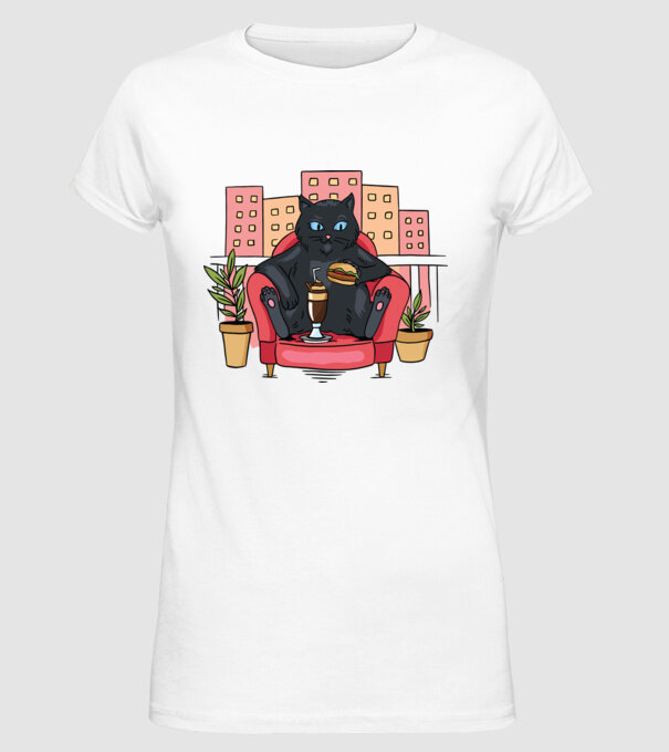Pisică relaxându-se model alb pe tricou