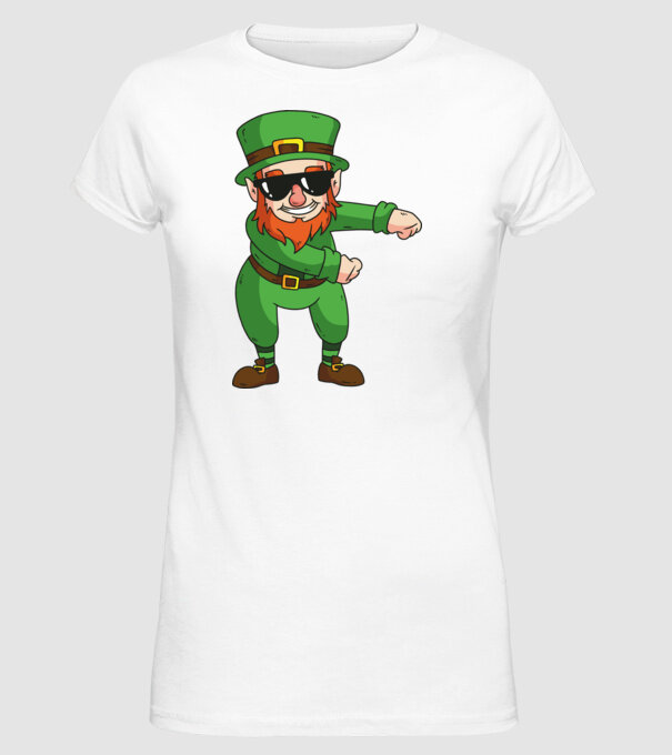 Leprechaun Floss DAB model alb pe tricou