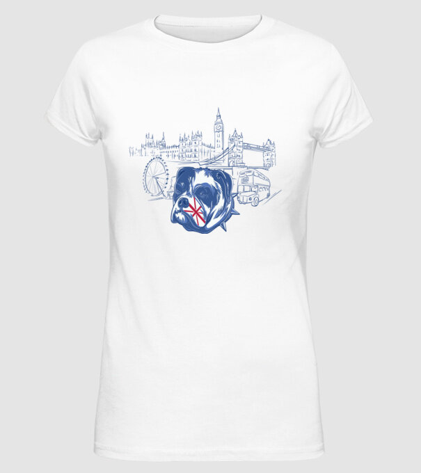 London Bulldog model alb pe tricou