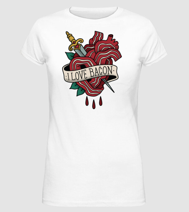 Love Bacon Tatuaj model alb pe tricou
