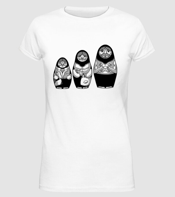 Păpuși Mamushka model alb pe tricou