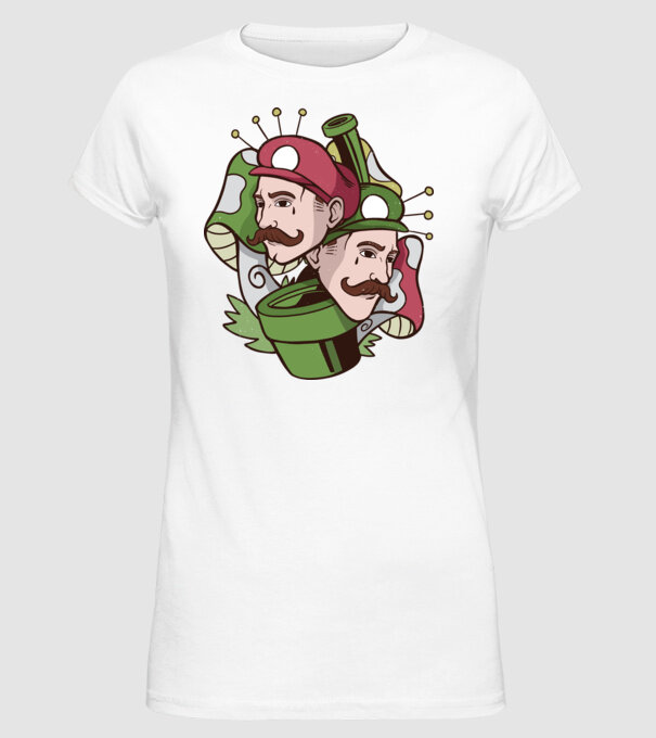 Mario și Luigi model alb pe tricou