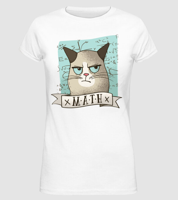 Pisică Matematică model alb pe tricou