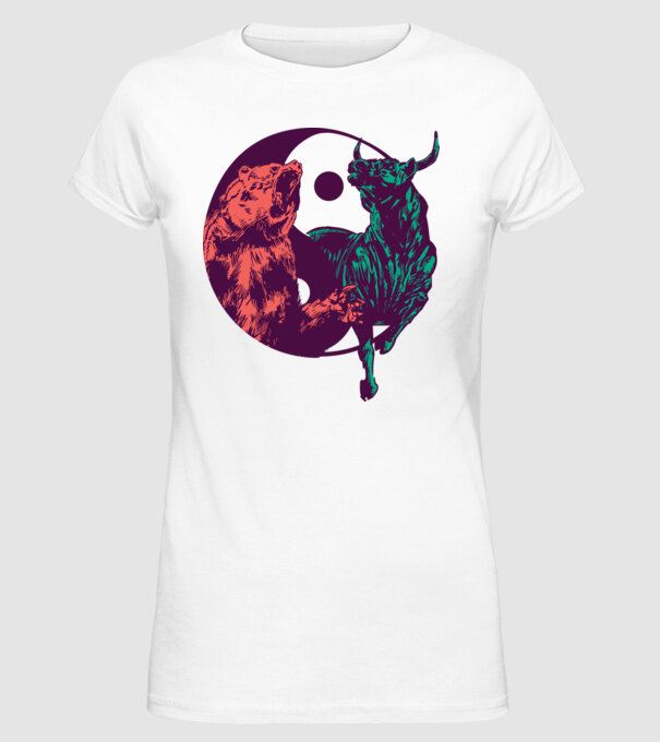Medve Bika Yin Yang model alb pe tricou