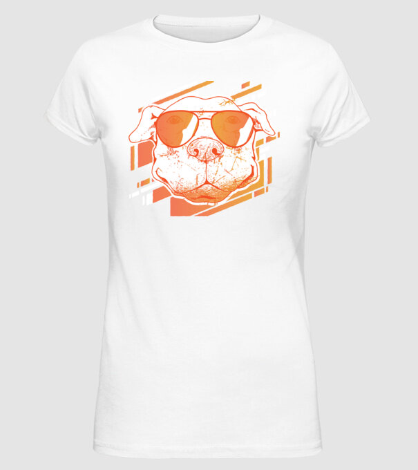 Pitbull Cool în ochelari de soare model alb pe tricou