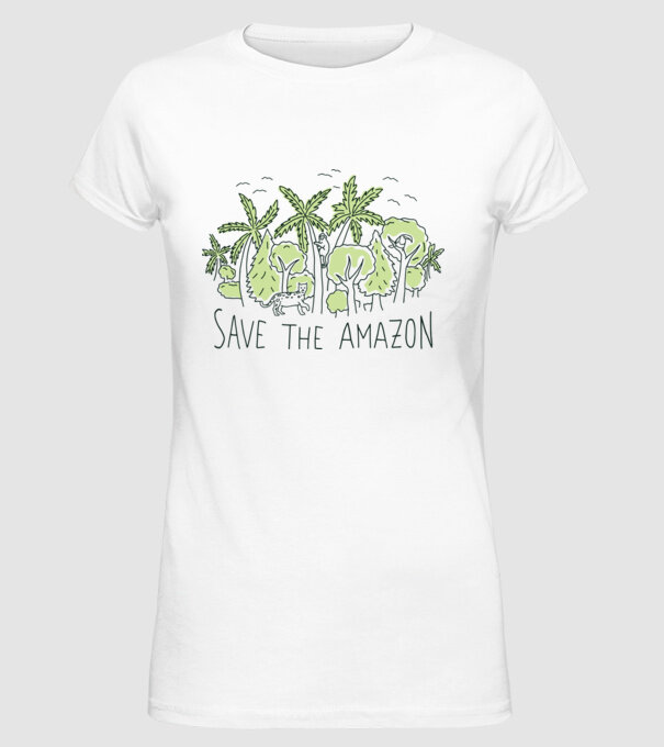 Salvează Pădurea Amazoniană model alb pe tricou