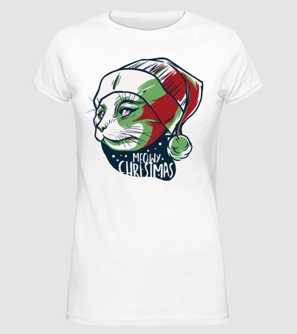 Meowy Christmas Pisică de Crăciun model alb pe tricou