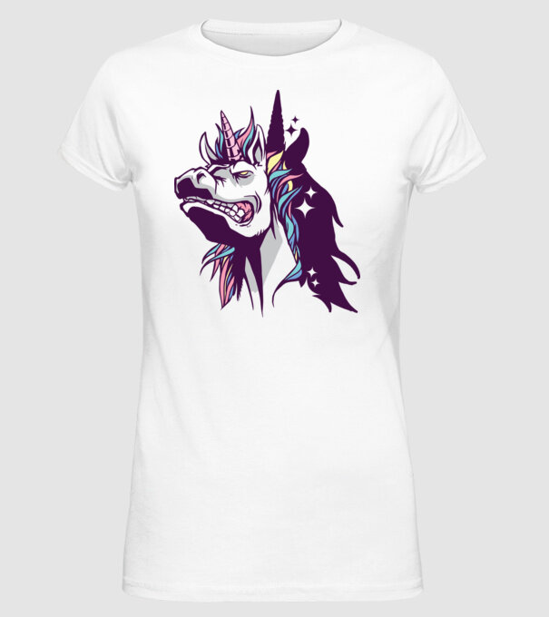 Unicorn supărat model alb pe tricou