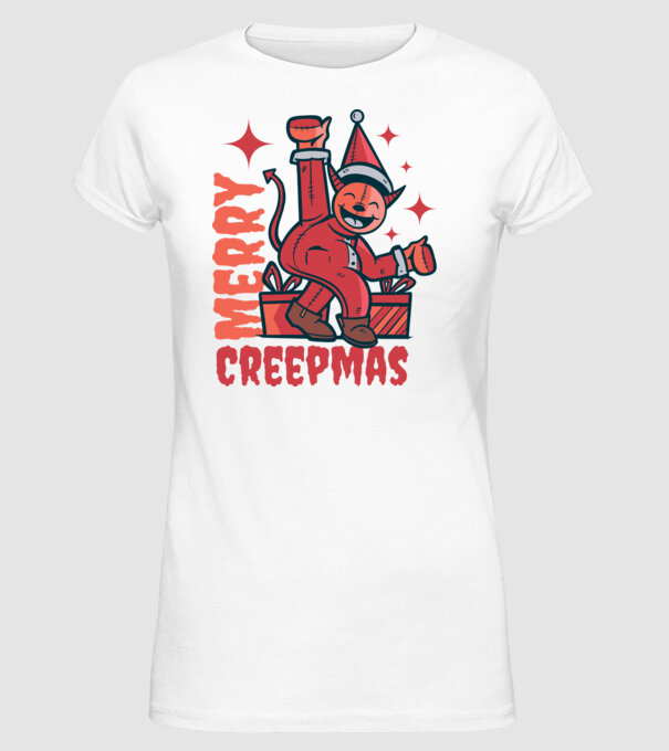 Merry Creepmas model alb pe tricou