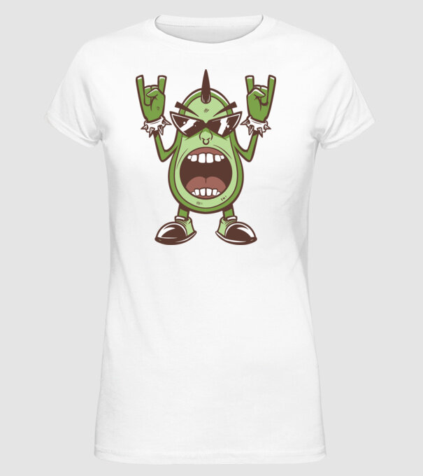 Avocado Metal model alb pe tricou