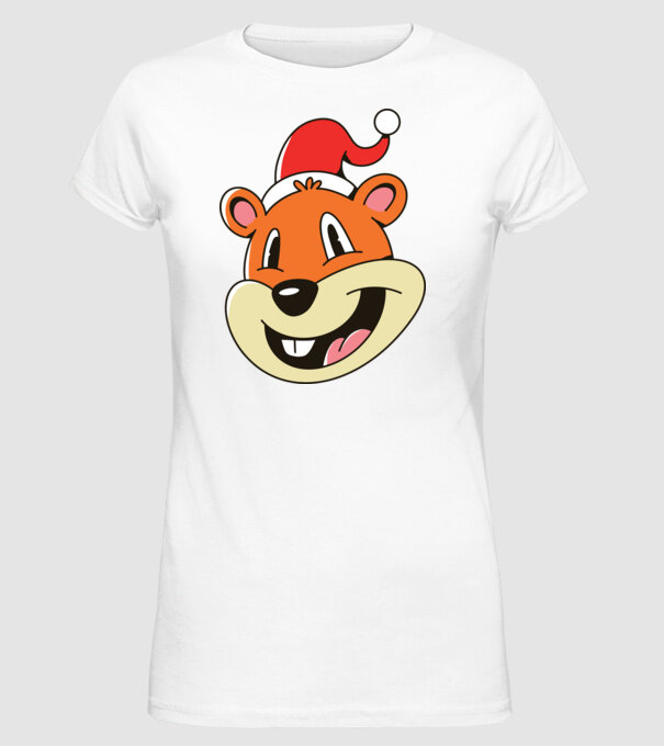 Moș Crăciun Veveriță model alb pe tricou