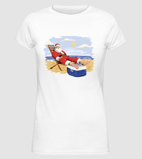 Moș Crăciun În vacanță model alb pe tricou