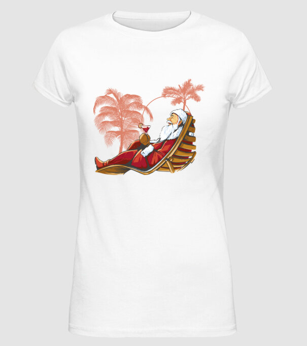 Moș Crăciun În vacanță model alb pe tricou