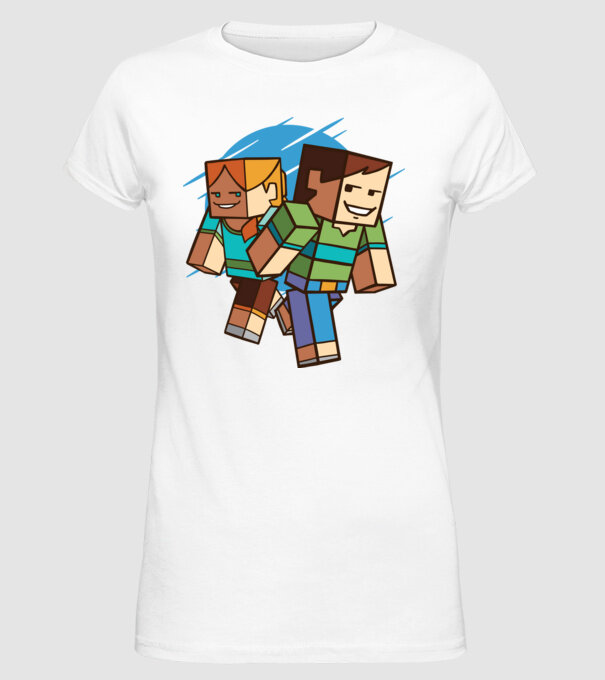 Caractere Minecraft model alb pe tricou