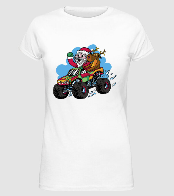 Monster Truck Moș Crăciun model alb pe tricou