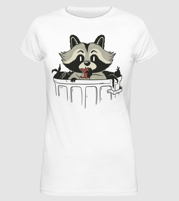 Raton în coș de gunoi model alb pe tricou