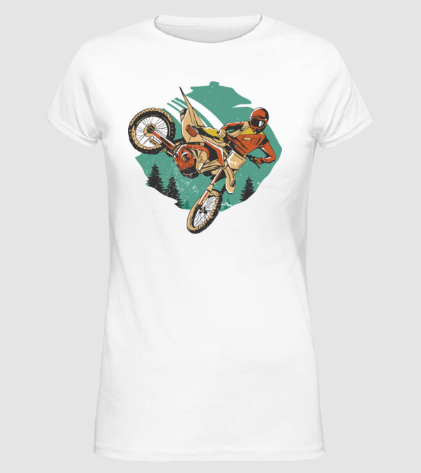Motociclist motocros model alb pe tricou