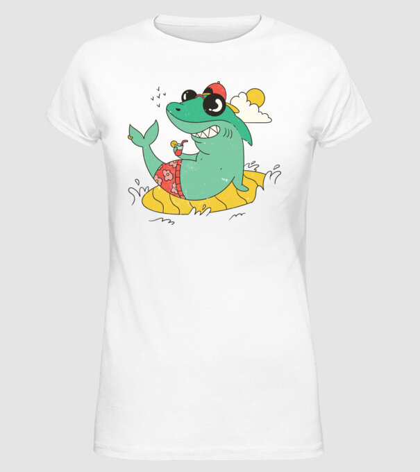 Rechin la plajă model alb pe tricou