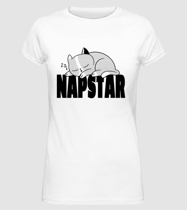 Pisică Napstar model alb pe tricou