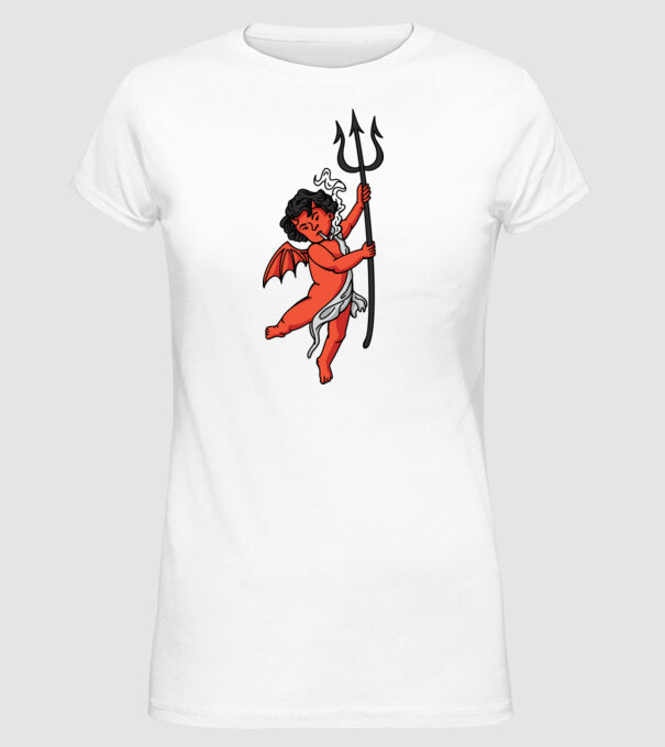 Diavol cu Țigaretă model alb pe tricou