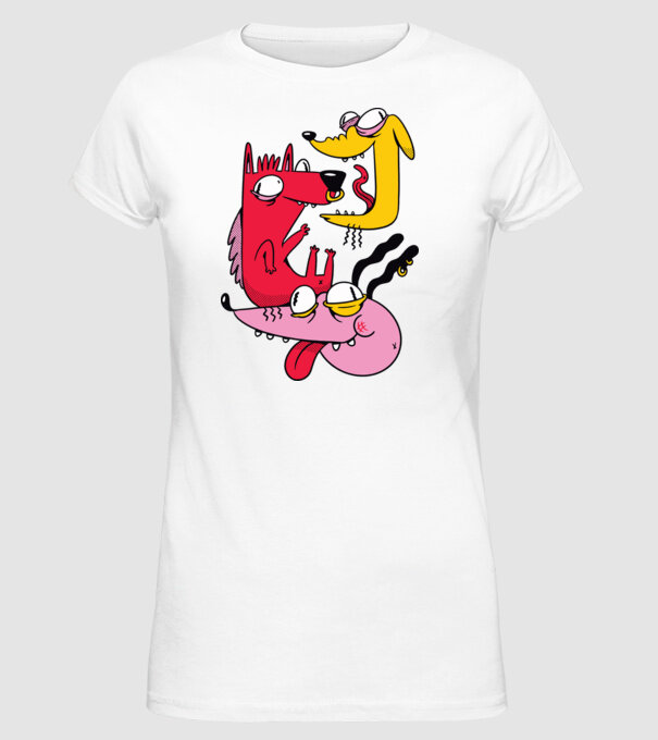 Câini nebuni model alb pe tricou