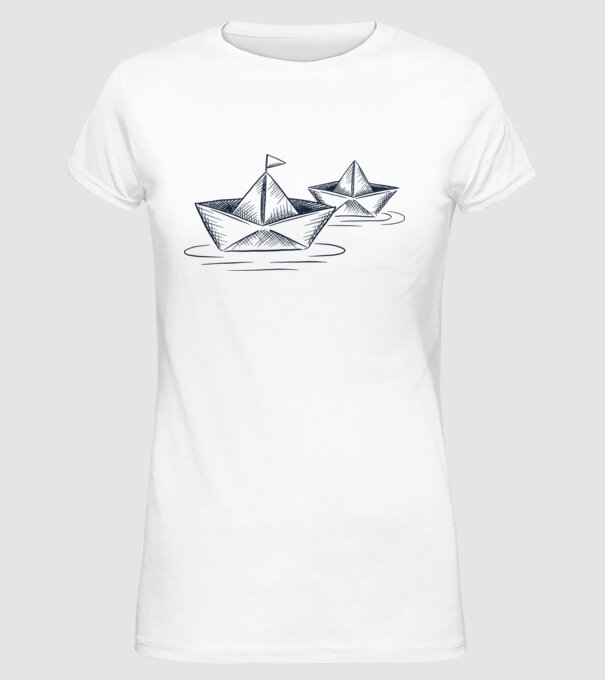 Barca de hârtie model alb pe tricou