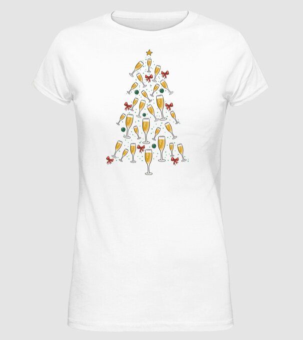 Pom de Crăciun cu Șampanie model alb pe tricou