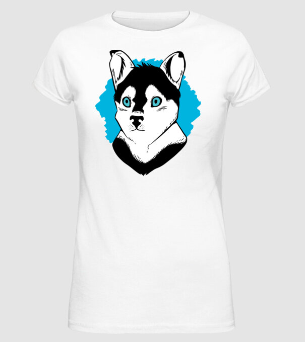 Câine Pomsky model alb pe tricou