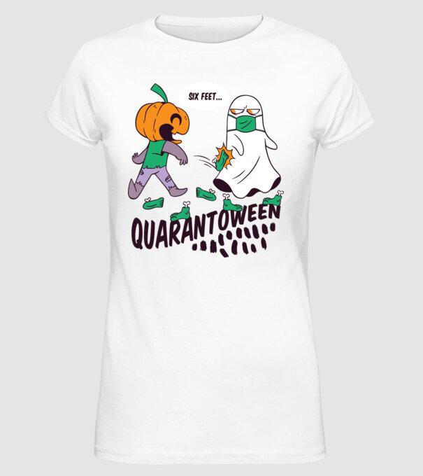 Quarantoween model alb pe tricou