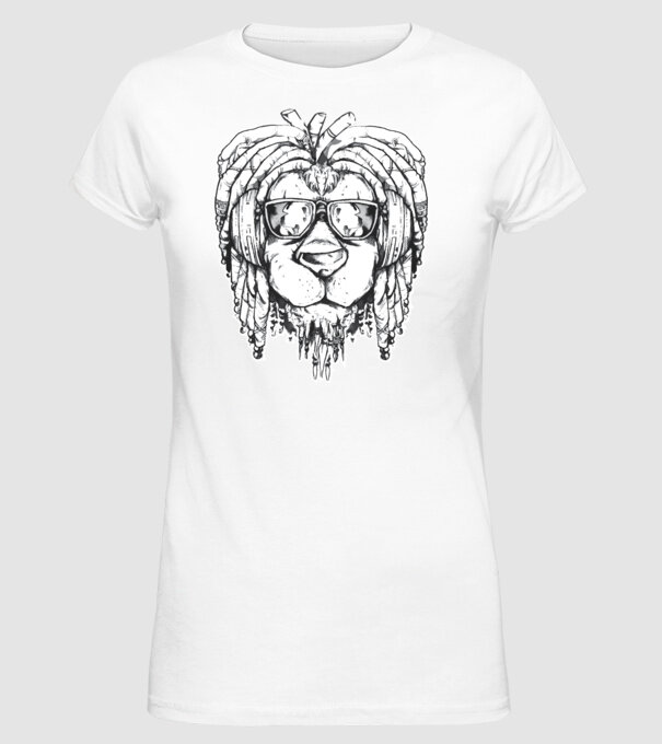 Leu Dreadlock model alb pe tricou