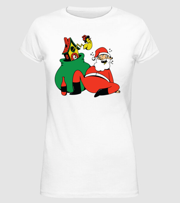 Moș Crăciun beat model alb pe tricou