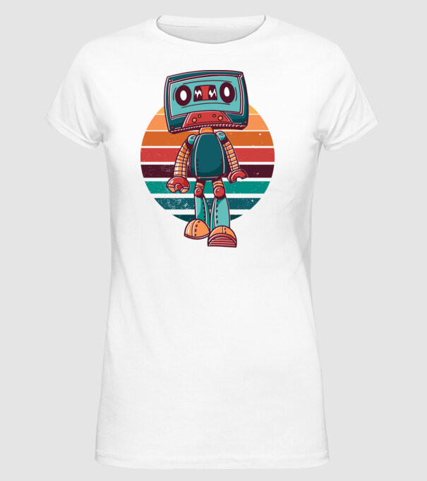 Robot Casetă retro model alb pe tricou