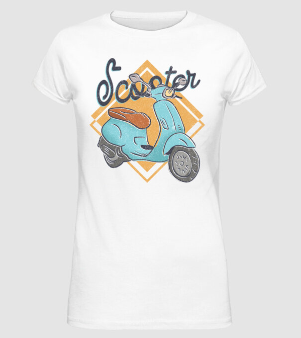 Scooter model alb pe tricou
