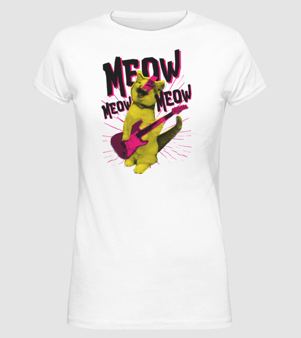 Pisică Rocker Meow model alb pe tricou