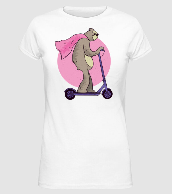 Leneș cu Trotinetă model alb pe tricou