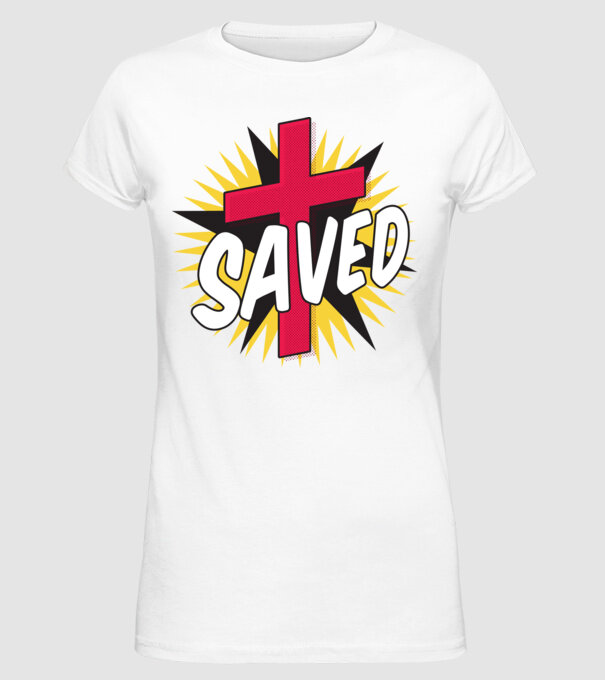 Saved Isus Cruce model alb pe tricou