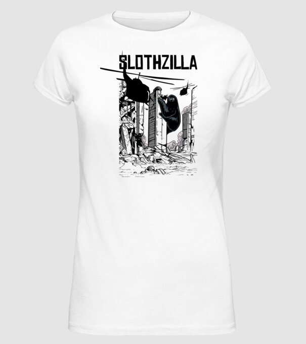 Slothzilla la atac amuzant tricou leneș amuzant model alb pe tricou