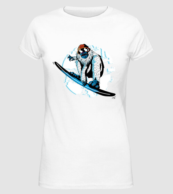 Yeti Snowboarder model alb pe tricou