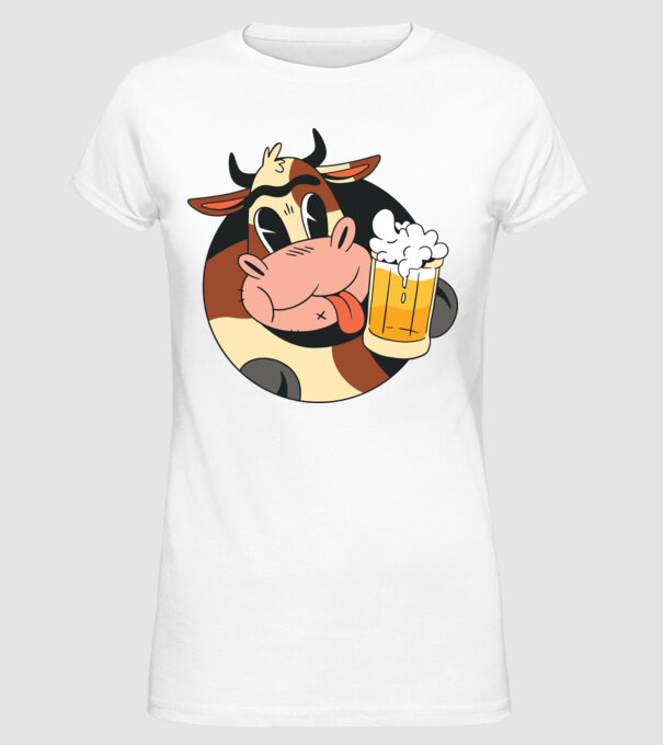 Vacă cu bere model alb pe tricou