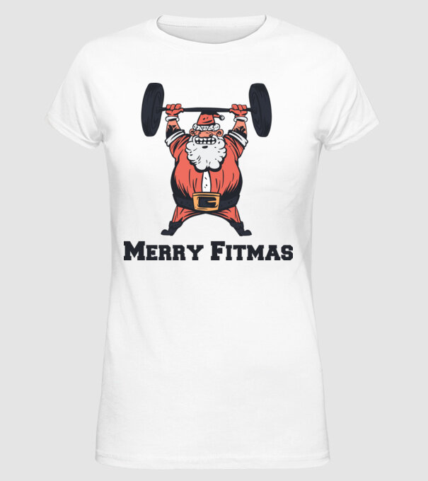 Moș Crăciun Halterofil model alb pe tricou