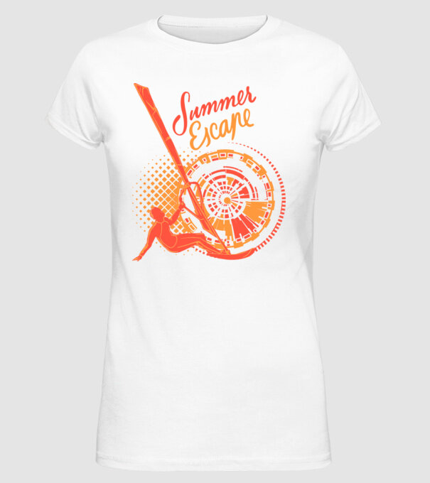 Summer Escape Surf model alb pe tricou