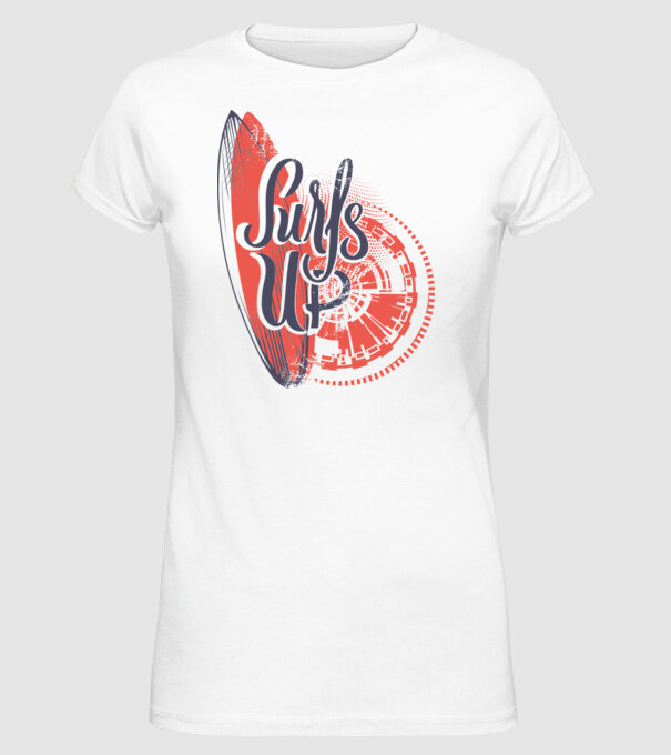 Surfs up model alb pe tricou