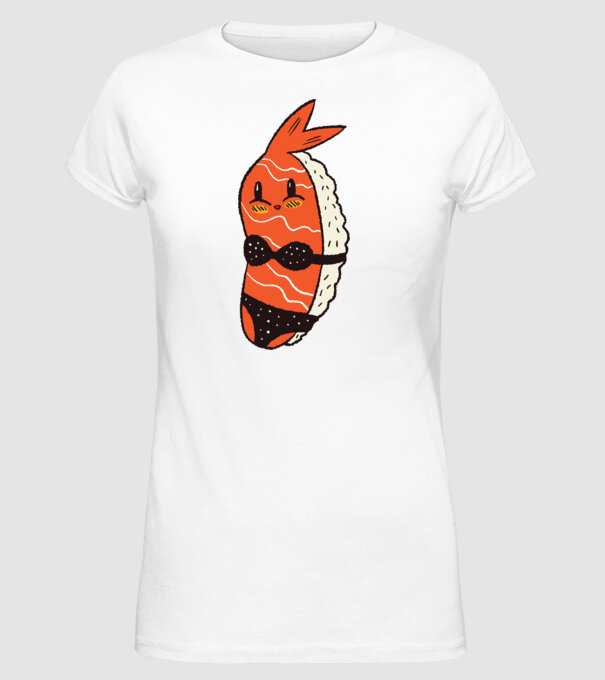 Sushi în bikini model alb pe tricou