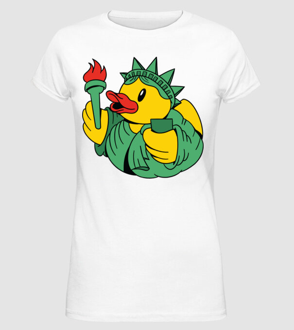 Rățușcă de cauciuc Statuia Libertății model alb pe tricou