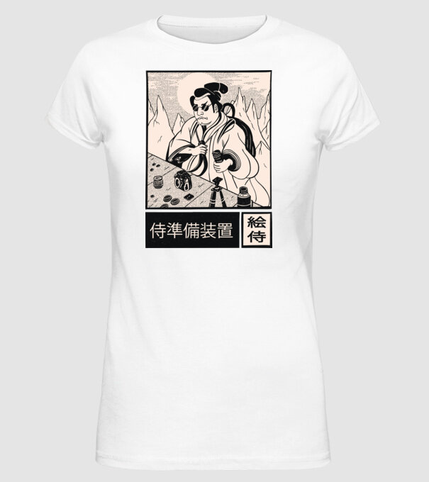Samurai model alb pe tricou