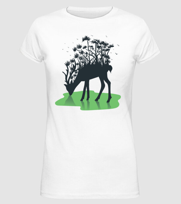 Natură cerb model alb pe tricou