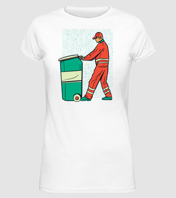 Gunoier model alb pe tricou