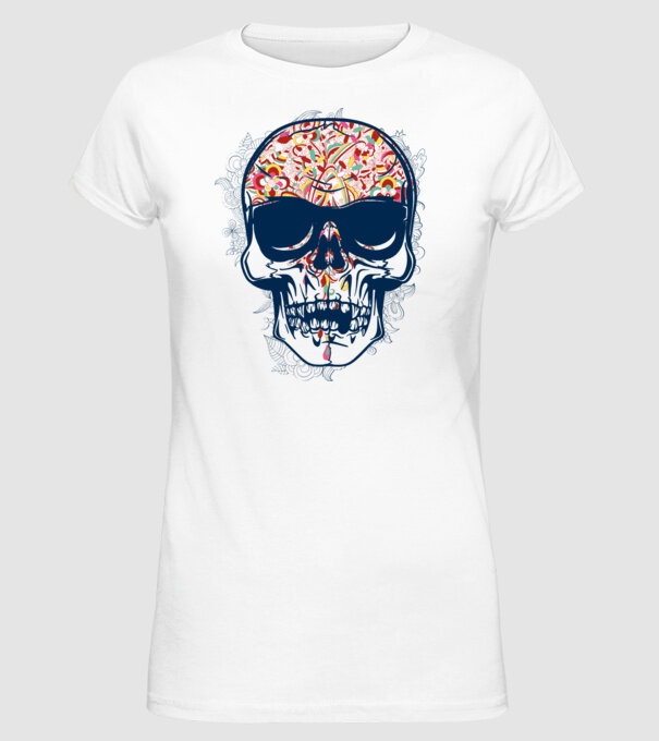 Craniu colorat model alb pe tricou