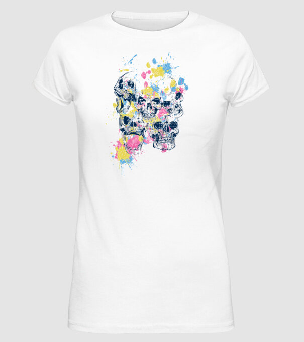 Cranii colorate model alb pe tricou