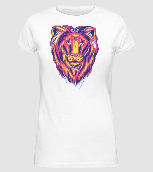 Leu colorat model alb pe tricou